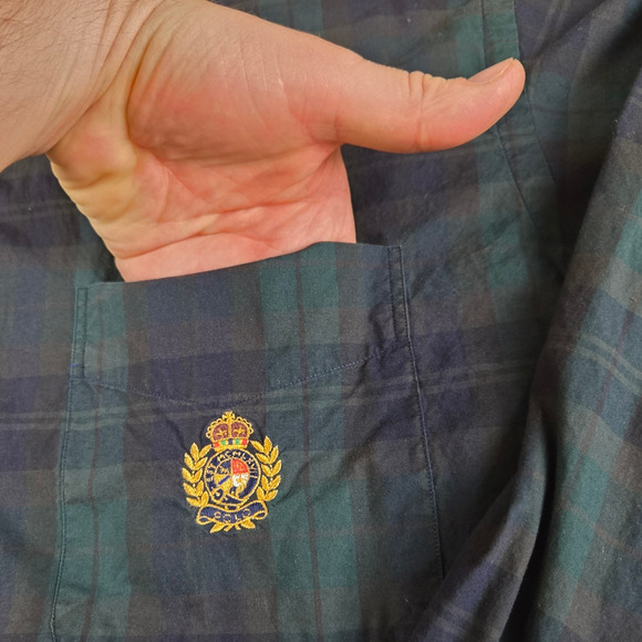 90s Vintage Ralph Lauren Black Watch Plaid Crest Button Down Shirt Size XL - Picture 5 of 9